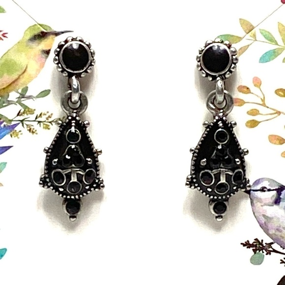 Earrings Dangles Drops Artisan Dark Red Almost Black Rhinestones Enamel - Picture 9 of 14